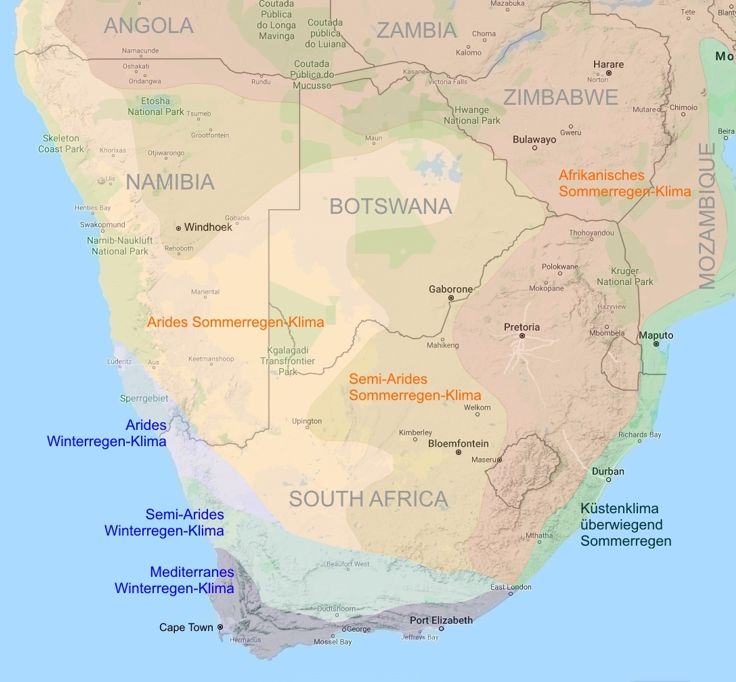 die Klimaregionen des südlichen Afrika